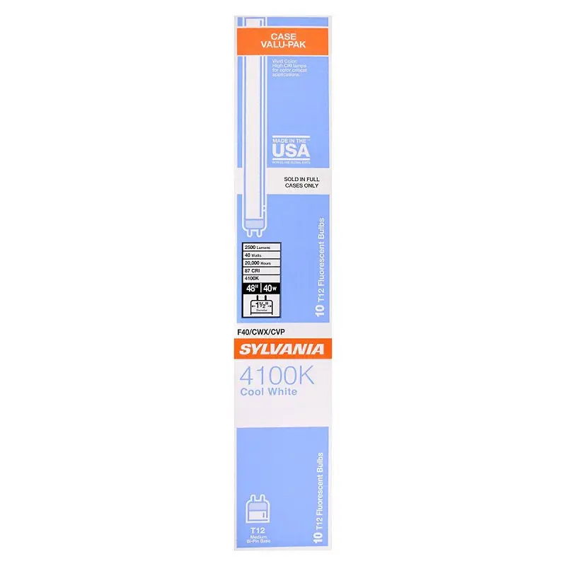 Sylvania 22461 T12 Fluorescent Tube – 40W, 4100K Cool White, 1850 Lumens, Medium Base 1