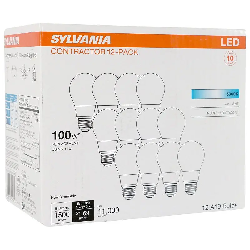 Sylvania 40205 A19 Led Bulb – 5000K Cool White, Non-Dimmable Frosted Light Source 1