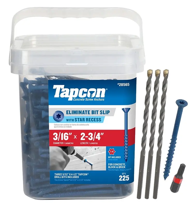 Tapcon 28565 Climaseal Concrete Screw Anchors – 3/16-Inch × 2-3/4-Inch, T25 Drive, 225-Pack 1