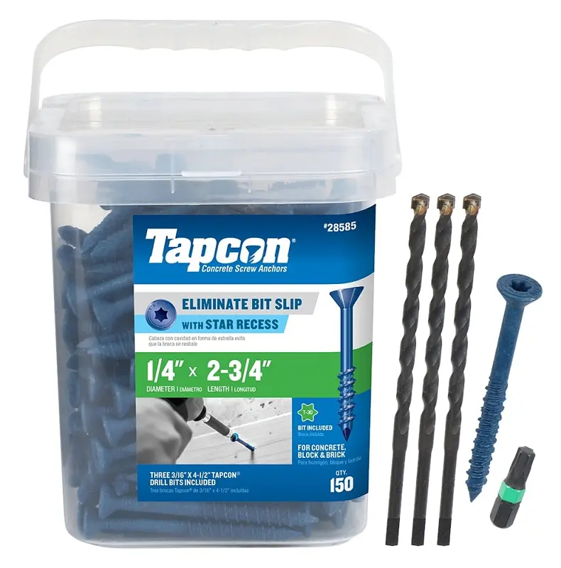 Tapcon Climaseal Concrete Screw Anchors – 1/4 In × 2-3/4 In, T30 Drive, Steel, 150-Pack 1