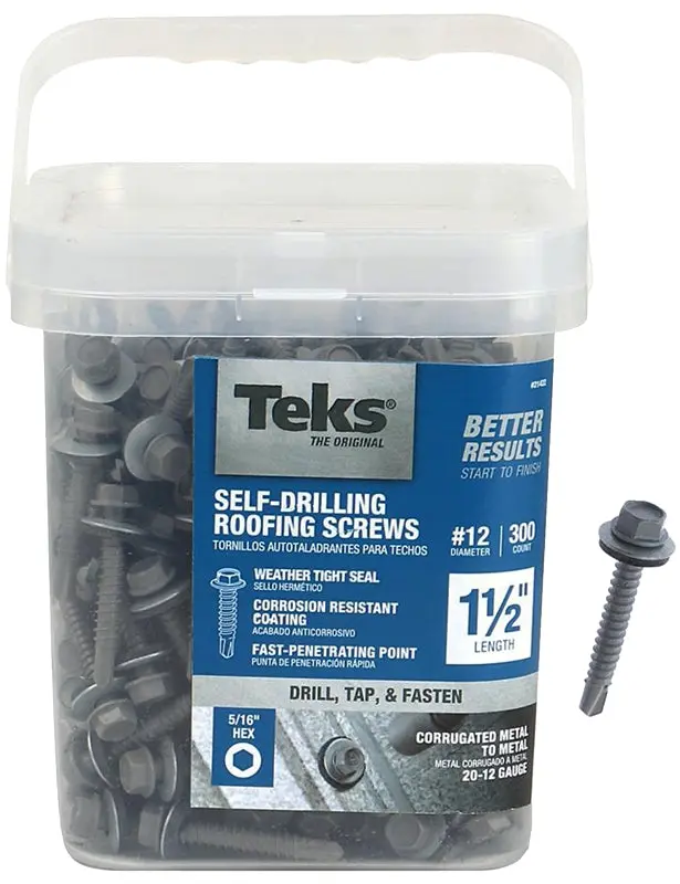 Teks #12 Hex-Drive Self-Tapping Roofing Screw – Steel With Metallic Finish 1