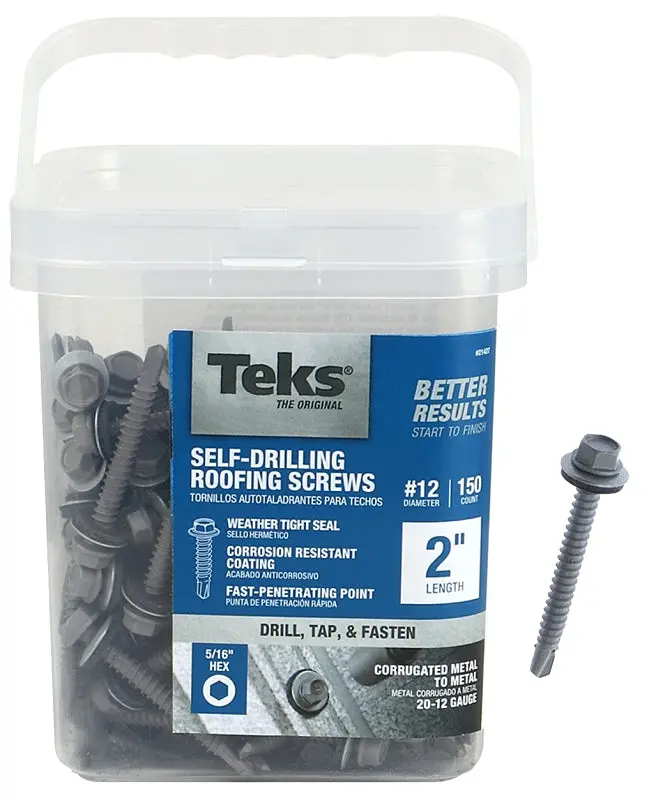 Teks Hex-Drive Roofing Screw #12 – Drill Point, Zinc-Coated Steel Fastener For Metal Roofing Applications 1