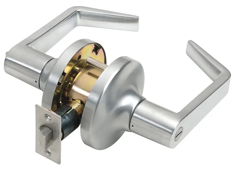 Tell Manufacturing Cl100016 Reversible Privacy Lever Handle With Pushbutton Lock – Satin Chrome Steel Finish, Grade 2 1