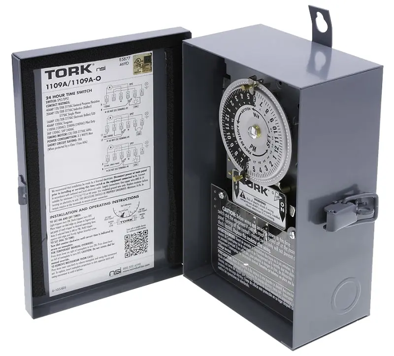 Tork 1109A-O Heavy-Duty Lighting Timer – 40A, 120/208/277V Ac, 20–75 Min Settings, 24-Hour Cycle 1