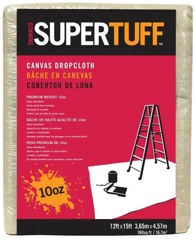 Trimaco 51123 Professional-Grade Canvas Drop Cloth – 15 Ft × 12 Ft, 40-Mil Thickness, Tan 1