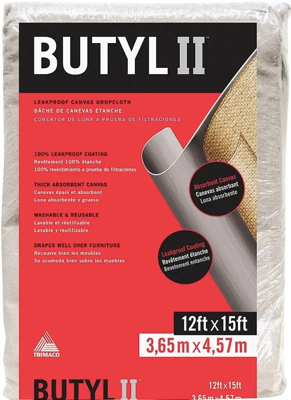 Trimaco Butyl Ii Drop Cloth – 15 Ft X 12 Ft, Reinforced Canvas, Beige/Cream Color, Heavy-Duty Protection 1