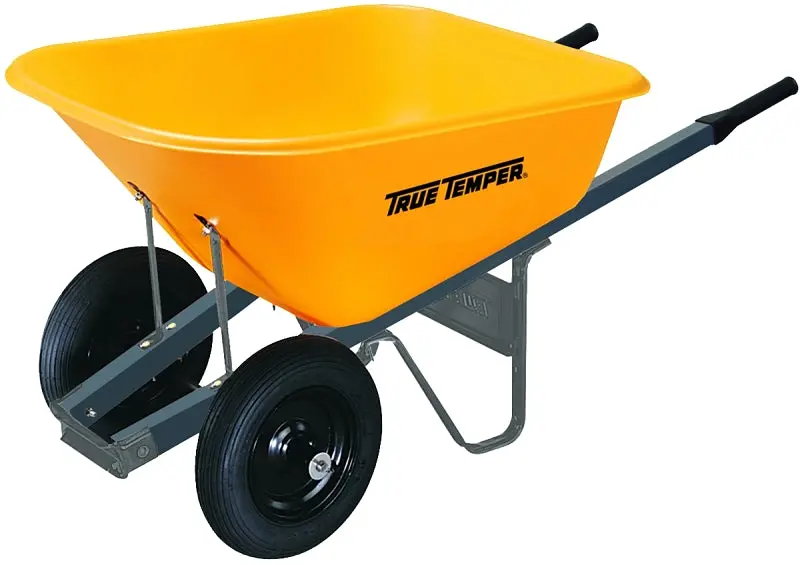 True Temper Rp6Dw8 Dual-Wheel Poly Wheelbarrow – 6 Cubic Feet Capacity, Comfort-Grip Handles 1