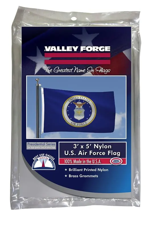 Valley Forge Military Air Force Flag – 5' X 3' Nylon Replica With Dark Blue Field And Official Emblems 1