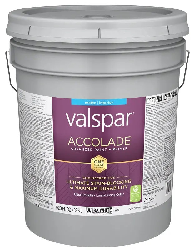 Valspar Accolade Ultra White Latex Paint – Acrylic Matte Finish, 5-Gallon Pail 1