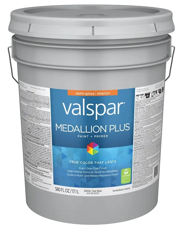 Valspar Medallion Plus Semi-Gloss Latex Paint – Acrylic-Based Clear Base, 5-Gallon Pail 1