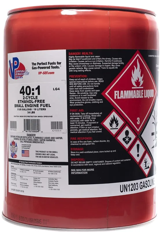 Vp Racing Fuels 6292 40:1 Pre-Mixed Small Engine Fuel – 5-Gallon Aromatic Red Pail 1