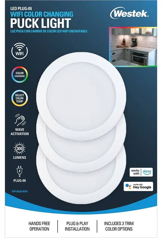 Westek Pip-Rgb-Wifi Smart Puck Light – Wifi + Motion-Controlled Rgb Led, 3-Lamp Set, 120V, 300 Lumens 1