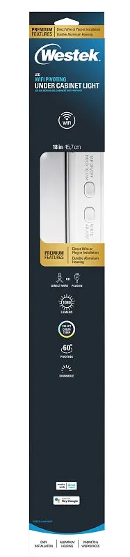 Westek Pro Pivot Wi-Fi Led Under-Cabinet Light Strip – 120V, 14.5W, 1080 Lumens, White Housing 1
