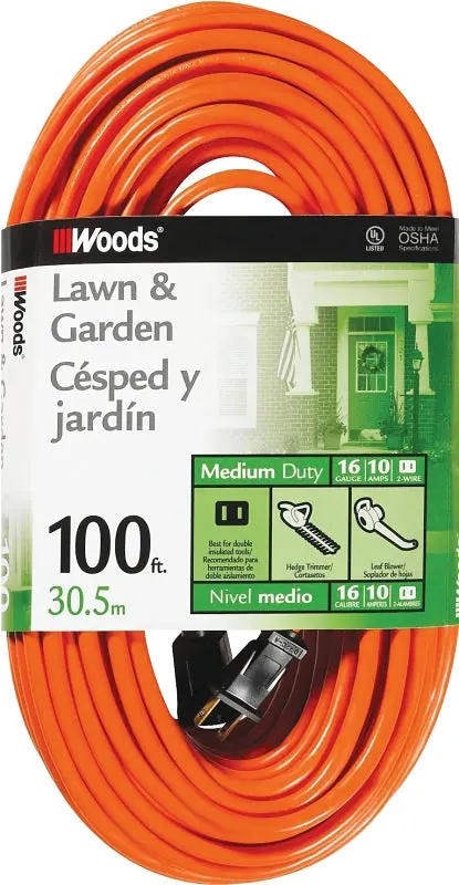 Woods 16-Awg 100-Foot Orange Extension Cord – 10-Amp, 125-Vac General-Purpose Power Cable 1