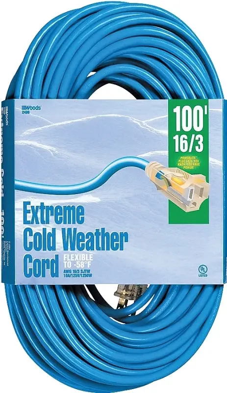 Woods 2436 Heavy-Duty 100-Foot Bright Blue Extension Cord – 16 Awg, 10A, 125V 1