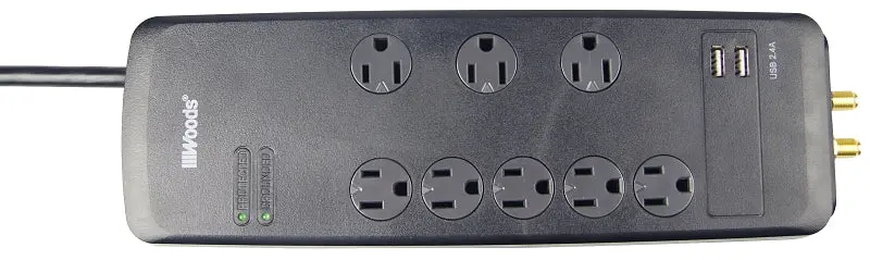 Woods 41629 Heavy-Duty 8-Outlet Surge Protector Strip – 3540-Joule Protection, 120V/15A 1