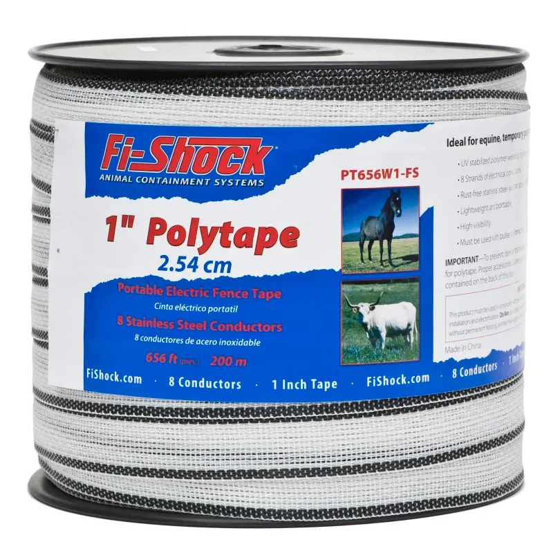 Zareba Fi-Shock Poly Tape – 656-Foot Roll, 1-Inch Width, 8-Strand Stainless Steel Conductors, White 1