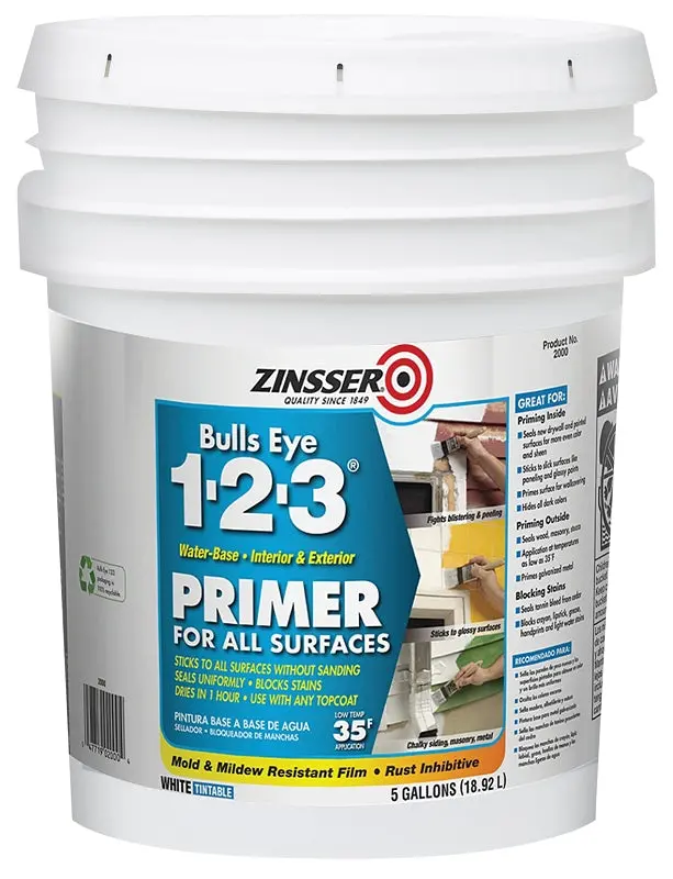 Zinsser Bulls Eye 1-2-3 Primer – 5-Gallon White, Covers Up To 450 Sq Ft Per Gallon 1