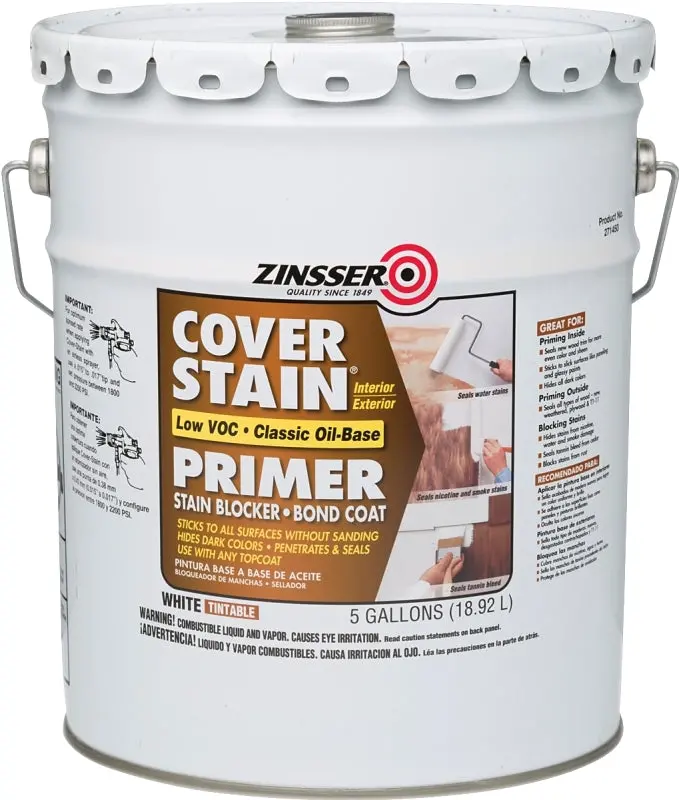 Zinsser Flat White Primer – 5-Gallon Pail, Interior/Exterior Ready-To-Use Base Coat 1