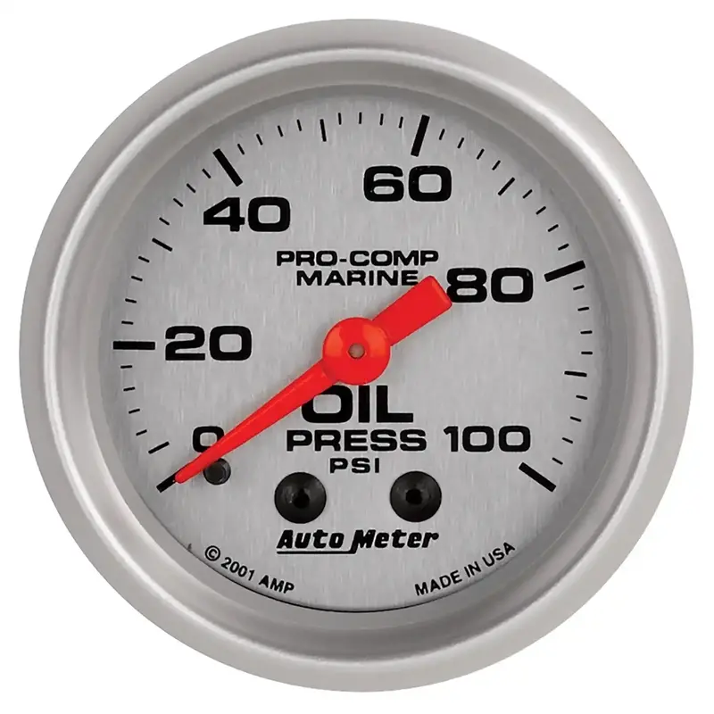 Autometer Mechanical Oil Pressure Gauge – 2-1/16 Inch, 100 Psi, Marine-Silver Finish 1